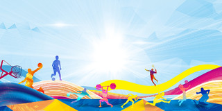 手绘水彩运动项目国际奥林匹克纪念日6月23日蓝色海报背景